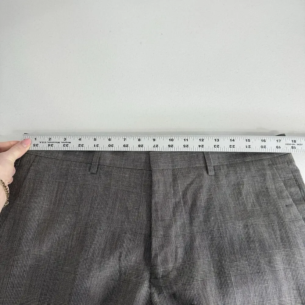J.Crew Ludlow Slim-Fit Suit Dress Pants Mens 34x30 Gray Italian Wool-Linen Plaid